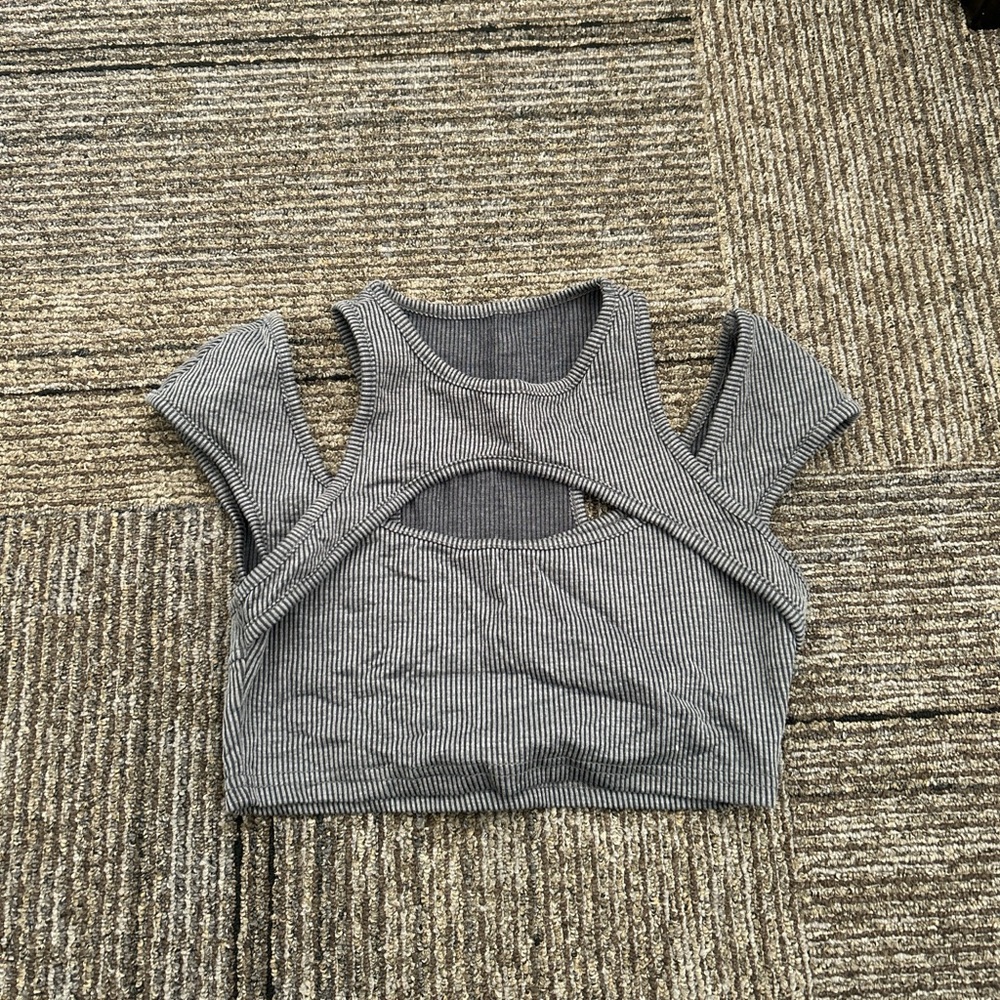 Gray Striped Cutout Crop Top